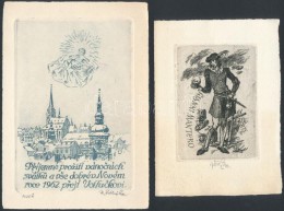 Jaroslav Vodrazka (1894-1984) 2 Db Ex Libris Rézkarc, Papír,  Jelzett  / Etched Bookplates 11x8,... - Other & Unclassified