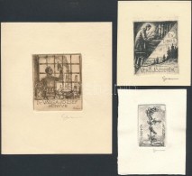 Sterbenz Károly (1901-1993): 3 Db Ex Libris. Rézkarc, Papír, Jelzett, 4x2,5 és 5,5x4,5... - Otros & Sin Clasificación