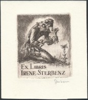 Sterbenz Károly (1901-1993): Ex Libris Irene Sterbenz.  Rézkarc, Papír, Jelzett 7x6 Cm - Otros & Sin Clasificación