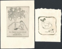 Sáros András Miklós (1945-), Totter... 4 Db Ex Libris Rézkarc, Jelzettek / 4 Etched... - Otros & Sin Clasificación