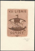 Moskál Tibor(1930-): Ex Libris Semsey. Rézkarc, Papír, Jelzett, 8x5,5 Cm - Other & Unclassified