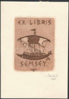 Moskál Tibor(1930-): Ex Libris Semsey. Rézkarc, Papír, Jelzett, 8x5,5 Cm - Otros & Sin Clasificación