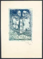 Molnár Dénes (1947-2000): Ex Libris Jacob Marza Rézkarc, Papír, Jelzett, 8x6 Cm - Other & Unclassified