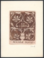 Cseh Gusztáv (1934-1985) Ex Libris Molnár János. Rézkarc, Papír, Jelzett, 9x6 Cm - Sonstige & Ohne Zuordnung