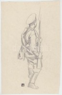 Helbing Ferenc (1870-1958): Katona. Ceruza, Papír, Pecséttel Jelzett, 27×18 Cm - Altri & Non Classificati