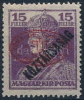 ** Debrecen I. 1919 Károly/Köztársaság 15f Piros Felülnyomással, Garancia... - Other & Unclassified