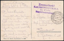 1915 Tábori Posta Képeslap ' K.u.k. FESTUNGSSPITAL Nr.1. In Pola Sanitätsabteilung' - Sonstige & Ohne Zuordnung