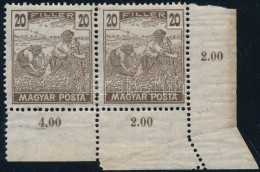 ** 1919 Magyar Posta  ívsarki 20f Pár, Elfogazás, Felhajtott Papír - Otros & Sin Clasificación