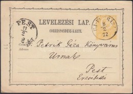 1872 Díjjegyes LevezÅ‘lap 'ÚJ-VERBÁSZ' - 'PEST' - Sonstige & Ohne Zuordnung
