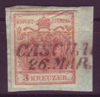 1850 3kr Kézi Papírránccal, Lemezhibákka 'CASCHA(U)' - Sonstige & Ohne Zuordnung