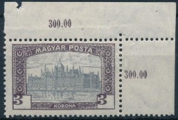 ** 1919 Magyar Posta 3K ívsarki Bélyeg Keretbe Tolódott értékszámok - Other & Unclassified