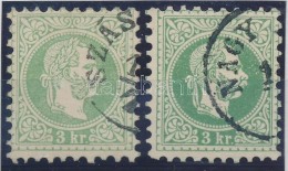O 1867 2 Db 3kr Zöld és Kékeszöld Színben, Szép, Hibátlan Darabok - Otros & Sin Clasificación