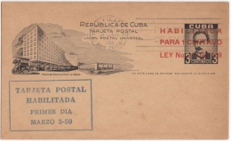 1959-EP-51 CUBA 1959 POSTAL STATIONERY JOSE MARTI. Ed.102. HABITILITADO TIPO I. FDC UNUSED. - Lettres & Documents