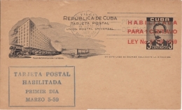 1959-EP-52 CUBA 1959 POSTAL STATIONERY JOSE MARTI. Ed.102. HABITILITADO TIPO I. FDC UNUSED. - Cartas & Documentos