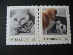 Österreich- Pers.BM** Tierfreundschaften, 2 Katzen, Hund Und Katze - Personalisierte Briefmarken