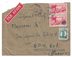 MAROC 1945 - LETTRE PAR AVION À 3F50 VILLE-NOUVELLE ENVOYÉE AU BPM 501 CAPORAL CHEF MEDIONI WW2 - Covers & Documents