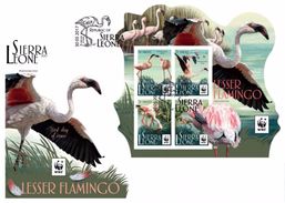 Sierra Leone 2017, WWF, Flamingo, 4val In BF In FDC IMPERFORATED - Flamingo