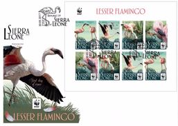 Sierra Leone 2017, WWF, Flamingo, Sheetlet Of 2sets In FDC IMPERFORATED - Flamingo
