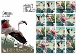 Sierra Leone 2017, WWF, Flamingo, Sheetlet Of 4sets In FDC IMPERFORATED - Flamants