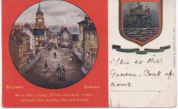 STUMPY GIRVAN - ART CARD WITH GIRVAN COAT OF ARMS AND GOOD GIRVAN 158 POSTMARK - Ayrshire