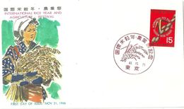 FDC  "International Rice Year And Agriculture Festival"          1966 - Cartas & Documentos