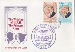 N° 60 Et 61 (princesse Anne) Oblitérés 1° Jour 23 DEC 73 Argentine Islands Sur FDC + Cachet H.M.S Endurance - FDC