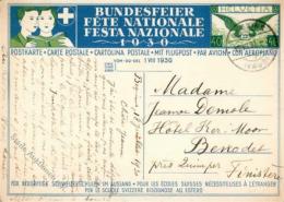 CH-Bundesfeierkarten, 1930, SBK 66, 40 Rp Flugpost, Knabe An Schulbank, DB BEGNINS 19.VII.30", Beförderungs- Alters - Sonstige & Ohne Zuordnung