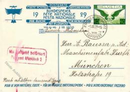 CH-Bundesfeierkarten, 1929, SBK 61, 40 Rp Flugpost, Wehrmann Mit Familie, Flugstpl. ZÜRICH 1.VIII.29"-München, - Sonstige & Ohne Zuordnung