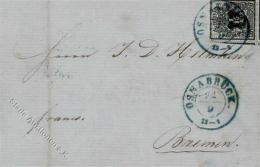 Hannover, Mi.Nr.11, 1856, 1/15 Th/2 Sgr, Mit Netz, Voll- überrandig, Blauer K2 OSNABRÜCK 22/9 (58)", Brief Fal - Sonstige & Ohne Zuordnung