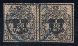 Hannover, Mi.Nr.10a(2), 1856, 1/30 Th/1 Sgr, Rosa Netz, Waager. Paar, Vollrandig, Links Lupenrand, K2 OSNABRÜCK", - Sonstige & Ohne Zuordnung