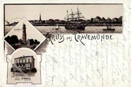 Travemünde (2401) Leuchtturm Bahnhofs Hotel Hafen 1898 I-II (Ecken Abgestoßen) - Sonstige & Ohne Zuordnung