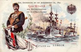 Lübeck (2400) Kaiser Wilhelm II Schiffe Fahne Schwarz-Weiß-Rot Lithographie I-II Bateaux - Sonstige & Ohne Zuordnung