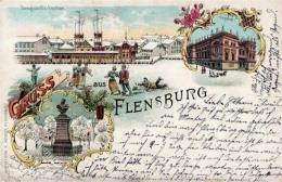 Flensburg (2390) Kaiserdenkmal Winterlithographie 1899 II- (Riss, Stauchungen) - Sonstige & Ohne Zuordnung