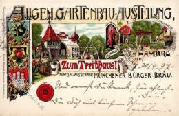 Hamburg (2000) Allg. Gartenbau Ausstellung, Zum Treibhaus Münchener Bürger Bräu Lithographie 1897 I-II Ex - Sonstige & Ohne Zuordnung