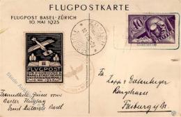 Flugpost Schweiz Basel Zürich 1925 Vignette Rs Das Basler Wehrmannsdenkmal Auf Der Batterie I-II - Autres & Non Classés