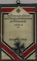 WK II Orden Eiserne Kreuz 2. Klasse Mit Verleihungsurkunde Gerahmt II - War 1939-45