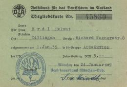 WK II Dokumente Volksbund Für Das Deutschtum Im Ausland Mitgliedskarte I-II - Weltkrieg 1939-45