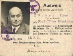 WK II Dokumente Ausweis Stadtwacht München I-II (fleckig) - Weltkrieg 1939-45