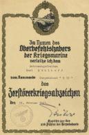 Verleihungsurkunde WK II Marine Zerstörerkriegsabzeichen Unterzeichnet Bütow Kapitän Zur See Und Füh - Oorlog 1939-45