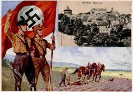REICHSPARTEITAG NÜRNBERG WK II - Deutsches Land-SA-Ak Mit S-o 1933 Und Hitler-Vignette, Rücks. Fleckig!! - War 1939-45