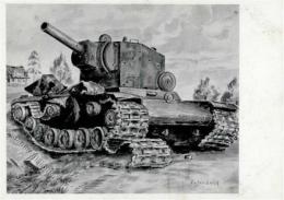 Propaganda WK II Sign. Luick, Eugen Kunst An Der Front 1942 WK II Russischer Riesenpanzer Künstlerkarte I- - Weltkrieg 1939-45
