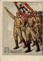 Propaganda WK II SA Maschiert Künstler-Karte II (Eckbug, Fleckig, Marke Entfernt) - Weltkrieg 1939-45