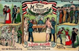 Musterung, Gruß Von Der, 1 Jahr Zurück, Mit 5 Pf Germania, 1908 I-II - Other & Unclassified