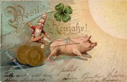 Schwein Zwerg Geld Neujahr 1901 Präge-Karte I-II Cochon Bonne Annee Lutin Argent - Autres & Non Classés