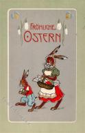 Ostern Hasen Personifiziert Präge-Karte I-II Paques - Autres & Non Classés