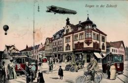 Zukunft Singen (7700) Zeppelin Straßenbahn Fahrrad Auto Ballon 1911 I-II (fleckig) Dirigeable Cycles - Humor