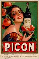 Alkoholwerbung Picon Frau Orangen Sign. Camps  Künstlerkarte I-II - Publicidad