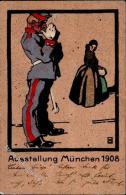 Hohlwein, L. München (8000) Ausstellung 1908 Soldat Frau  Künstlerkarte 1910 I-II Expo - Hohlwein, Ludwig
