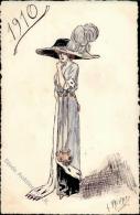 Handgemalt Frau Mode Sign. Privat Künstlerkarte 1910 I-II Peint à La Main - Otros & Sin Clasificación