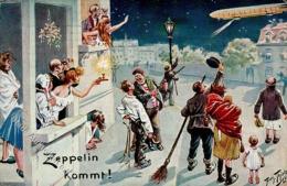 Thiele, Arthur Zeppelin Kommt Künstlerkarte 1912 I-II Dirigeable - Thiele, Arthur